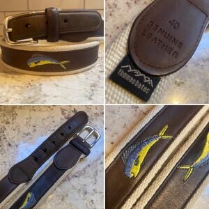 Thomas Bates Leather Canvas Fish Saltwater Mens Belt sz 40 EUC